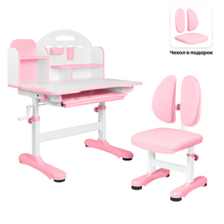 Комплект Anatomica Fiona парта + стул + надстройка + выдвижной ящик белый/розовый